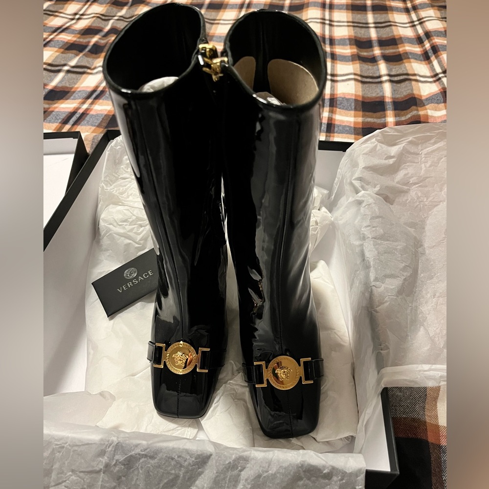 Versace patent leather boots